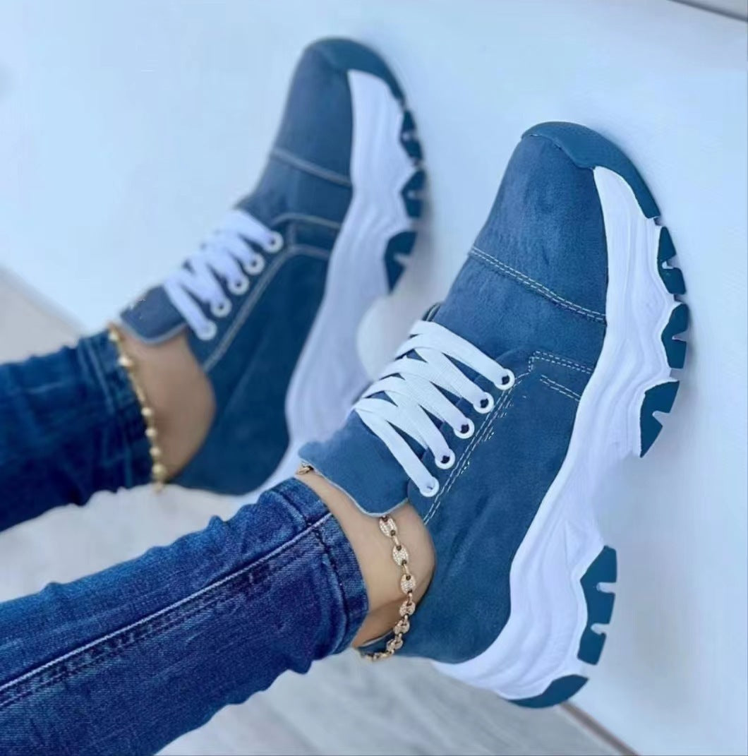 Round Head Thick Bottom Low-top Casual Shoes Lace Up Pumps