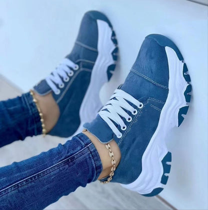 Round Head Thick Bottom Low-top Casual Shoes Lace Up Pumps