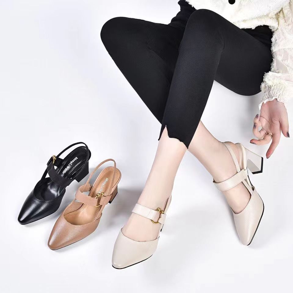 Pointed Toe High Heel Toe Box Sandals Chunky Heel