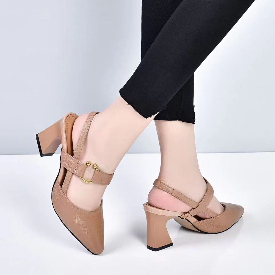 Pointed Toe High Heel Toe Box Sandals Chunky Heel