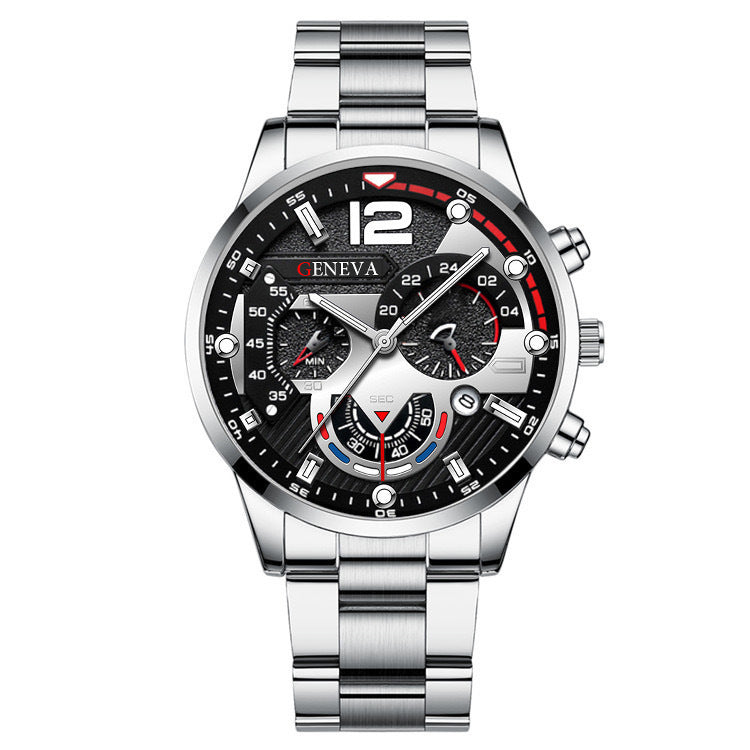 Popular Steel Strip Fashion Business Three Eye Quartz Watch Set Gifts